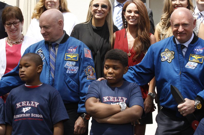 Brothers Scott and Mark Kelly [L-R] at the re-naming of their elementary school in their honor
