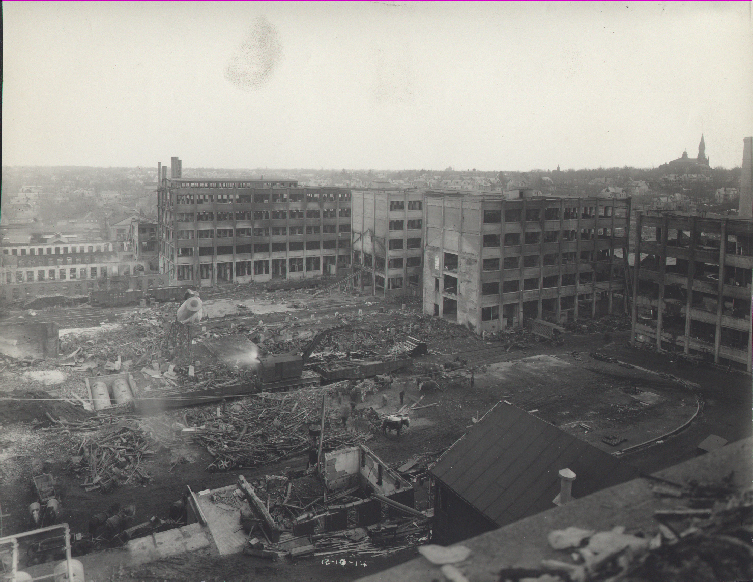 In the heart of the fire…notice in foreground badly twisted steel support columns