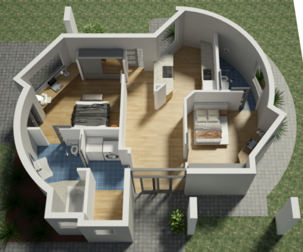Floor plan for a 3D printed home – [Image source: https://3dprintingindustry.com/news/americas-first-3d-printed-houses-99189/]